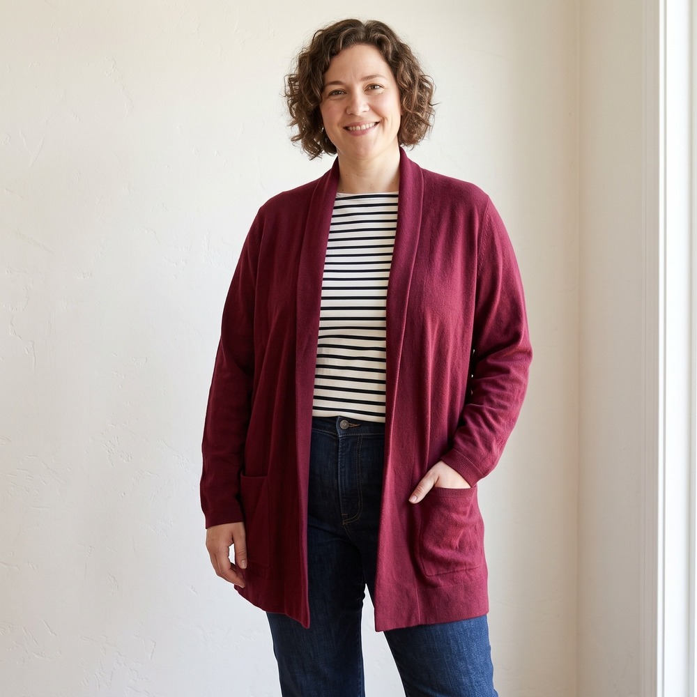 J.Crew Womens Sweater 3X Burgundy Shawl Collar Open Front Preppy Plus Size